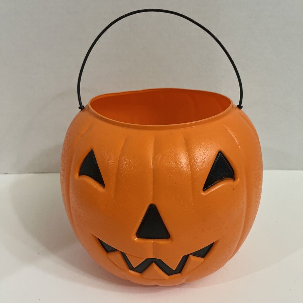 Vtg General Foam Plastics Blow Mold Pumpkin Bucket Halloween Jack Lantern C